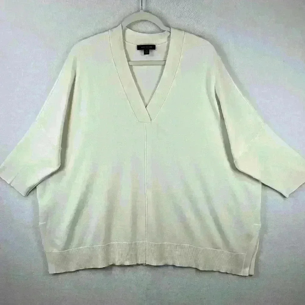 Ann Taylor Pullover Sweater Women’s XL Oversized Cream Rayon Blend with Silk